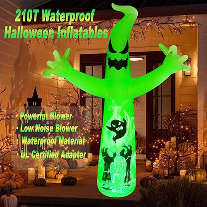 12 FT Halloween Inflatable Ghost with Color-Changing Fire LED Lights – Spooky Outdoor Yard Decoration for Halloween, Inflatable Ghost Decor for Garden & Party