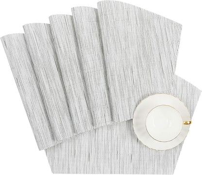 SHACOS Wedge Placemats Set of 8 Woven Vinyl Placemats for Round Table Place Mats Wipe Clean Non Slip Table Mats, Gray White
