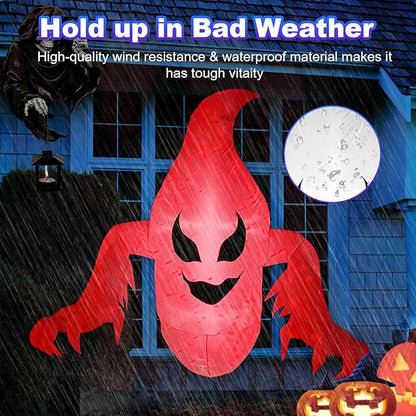 5FT Halloween Inflatable Decoration Ghost Broke Out from Window, Spooky Blow-up Inflatable Ghost Decor with Build-in LED Rotating Fire Flame Lights for Halloween Party, Outdoor, Yard, Garden, Lawn