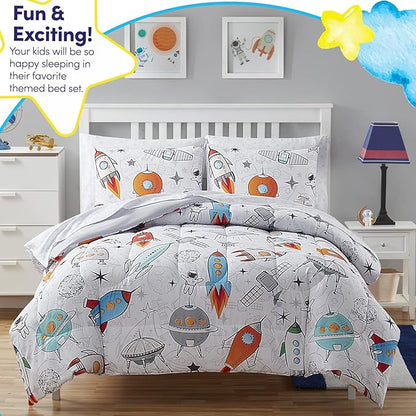 Kids Bedding Set Bed in a Bag for Boys and Girls Toddlers Printed Sheet Set and Comforter , Full, Floating in Space