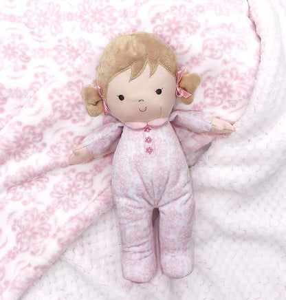 Little Me Plush 2-Ply Baby Blanket, 2 Sided Reversible, 30" x 40" (Pink Damask Print)