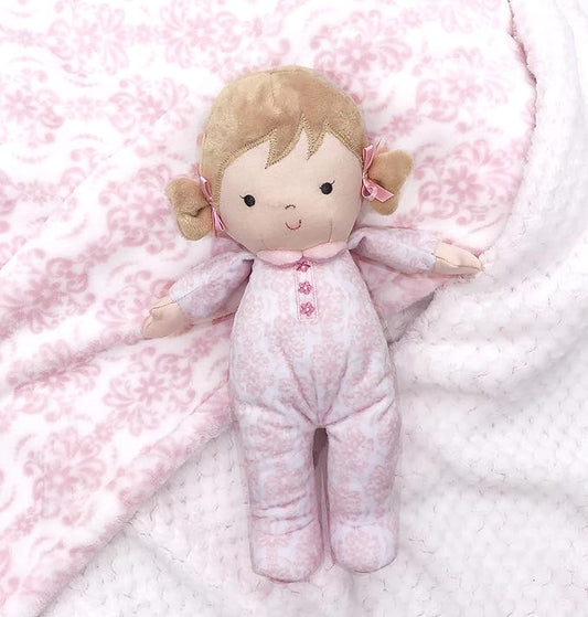 Little Me Plush 2-Ply Baby Blanket, 2 Sided Reversible, 30" x 40" (Pink Damask Print)