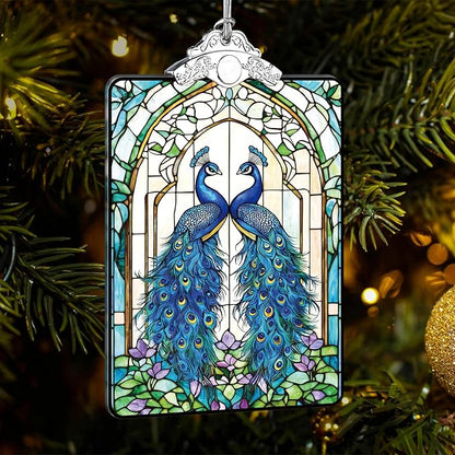 Peacock Stained Glass 2025 Christmas Ornament, Elegant Bird Hanging Decoration for Christmas Tree, Gift Exchange or Stocking Stuffer, 3.8 x 2.4 Inch