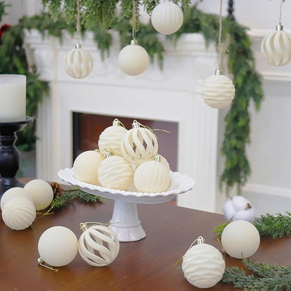 20 pcs Velvet Ornaments for Christmas Tree, 2.36 inch Flocked Christmas Balls Set Assortment for Xmas Tree Holiday Decor