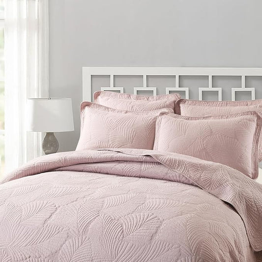 mixinni 3-Piece Modern Style Leaf Quilt Set Soft Cotton Bedspread Coverlet Set, Perfect for Him and Her (3pcs, Queen Size)