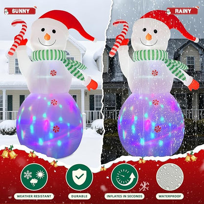 B&D 12FT Giant Christmas Inflatables Snowman Outdoor Decorations, Christmas Blow Up Snowman Inflatables Yard Decoration with Rotating Colorful LED Lights for Holiday Party Garden Yard Outdoor Décor