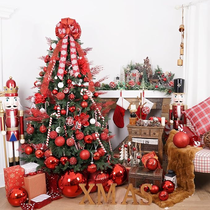 6pcs 3.94" Christmas Ball Ornaments Glitter Shatterproof Christmas Tree Ornaments Sequin Xmas Hanging Balls Decorations for Wedding Party Holiday(Red, 6pc-10cm)