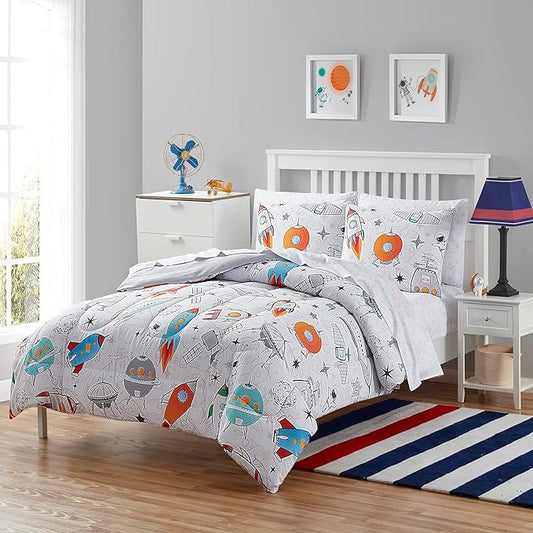 Kids Bedding Set Bed in a Bag for Boys and Girls Toddlers Printed Sheet Set and Comforter , Twin, Floating in Space