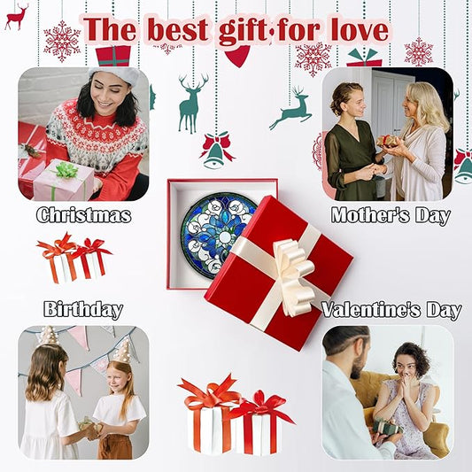 Stained Glass Window Hanging, Boho Style Sun Catchers Diamond Glass Panel Hangings Tiffany Suncatcher Decor for Birthday for Women, Men, Wife, Aunt, and Mom 7.8 in