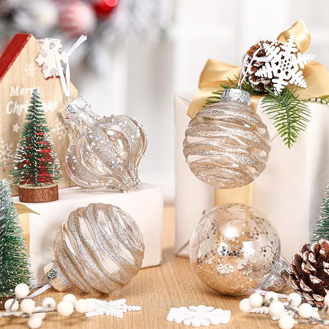 9 Pcs 3.15" Clear Christmas Ball Ornaments Xmas Ball Decorations Set Shatterproof Decorative Hanging Ornaments for Christmas Tree Home Wedding Party Office Decor(Champagne)