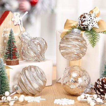 9 Pcs 3.15" Clear Christmas Ball Ornaments Xmas Ball Decorations Set Shatterproof Decorative Hanging Ornaments for Christmas Tree Home Wedding Party Office Decor(Champagne)