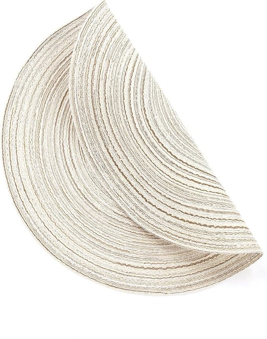 SHACOS Placemats Set of 8 Round Braided Place Mats 15 inch Washable Table Mats for Home Wedding Holiday Party (Ivory, 8)