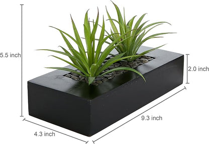 MyGift 10 Inch Fake Grass Artificial Plants in Rectangular Black Wood Planter - Faux Plants Indoor for Tabletop Centerpiece Décor