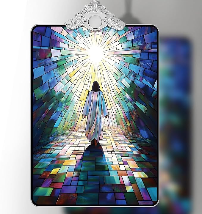Jesus Walking to Light Stained Glass Ornament, Religious Christmas Tree Hanging Decoration for Gift Exchange or Stocking Stuffer, 3.8 x 2.4 Inch