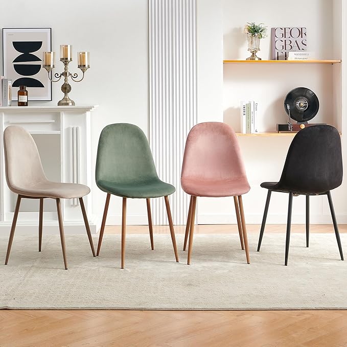 Velvet Dining Chairs Set of 4 - Modern Seating with Metal Legs for Living, Bedroom,Dining Room - Green Chairs for Dining Room, Chair Set for 4