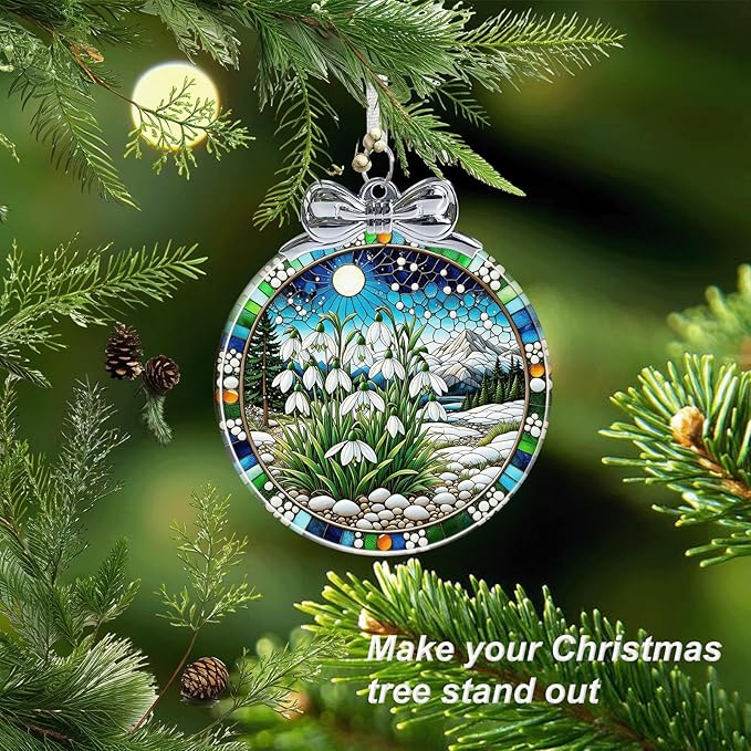 Snowdrop Stained Glass Christmas Ornament - Hanging Ornaments for Christmas Tree Decorations -Holiday Keepsake Present Exchange Idea