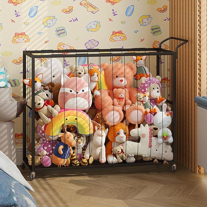 BBLIKE Stuffed Animal Storage Tower Rolling Cart - Zoo Cage Organizer for Kids' Plush Toys - Extra Large Storage Holder for Stuffy, Plushies & More in Playroom or Bedroom, 214L, Black