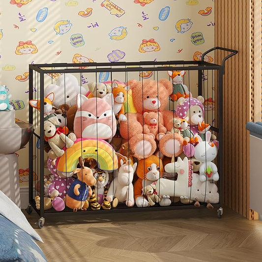 BBLIKE Stuffed Animal Storage Tower Rolling Cart - Zoo Cage Organizer for Kids' Plush Toys - Extra Large Storage Holder for Stuffy, Plushies & More in Playroom or Bedroom, 214L, Black