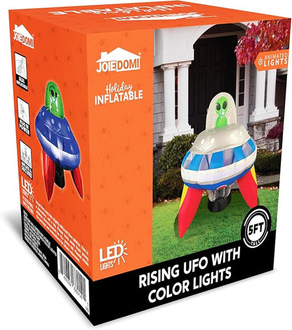 Joiedomi 5 FT Halloween Inflatable Outdoor Decoration, Inflatable Alien Decor Outdoor, Alien Blow Up with UFO Yard Decorations with Colorful LEDs for Halloween Decor