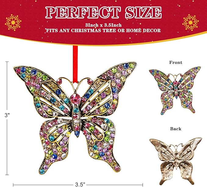 WhatSign Butterfly Christmas Ornaments - Metal Monarch Butterfly Ornament for Christmas Tree Decorations Unique Christmas Keepsake Ornaments Gifts for Girls Women Kids Sister