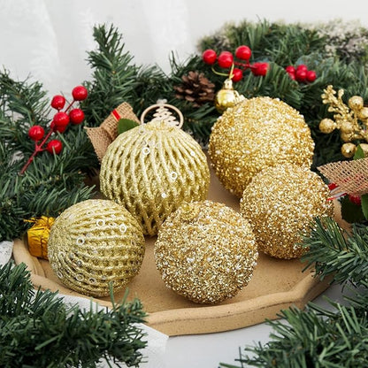 3.15" Christmas Ball Ornaments Glitter Shatterproof Christmas Tree Ornaments Sequin Xmas Hanging Balls Decorations for Wedding Party Holiday(Gold, 12pc-8cm)