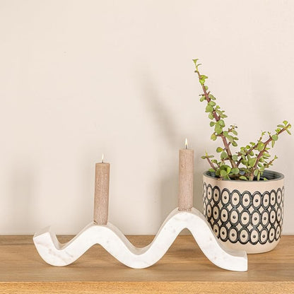 Bloomingville Marble Wave Double Taper Candle Holder, White