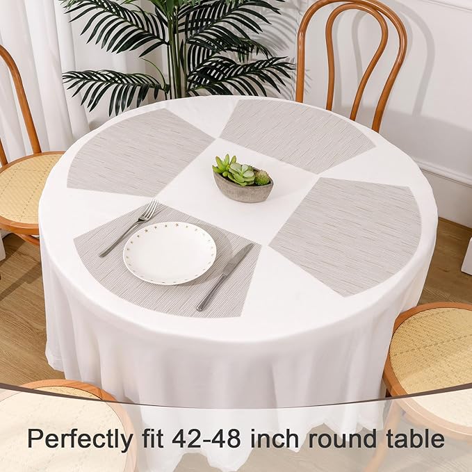 SHACOS Placemats for Round Table Set of 4 Wedge Shaped Placemats Heat Resistant Woven Vinyl PVC Table Mats Wipeable (4, Beige)