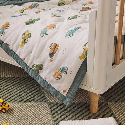Little Unicorn Lofty Comforter Blanket | Super Soft & Breathable Muslin Fabric| Great for Play & Bedtime Blanket (Work Trucks)