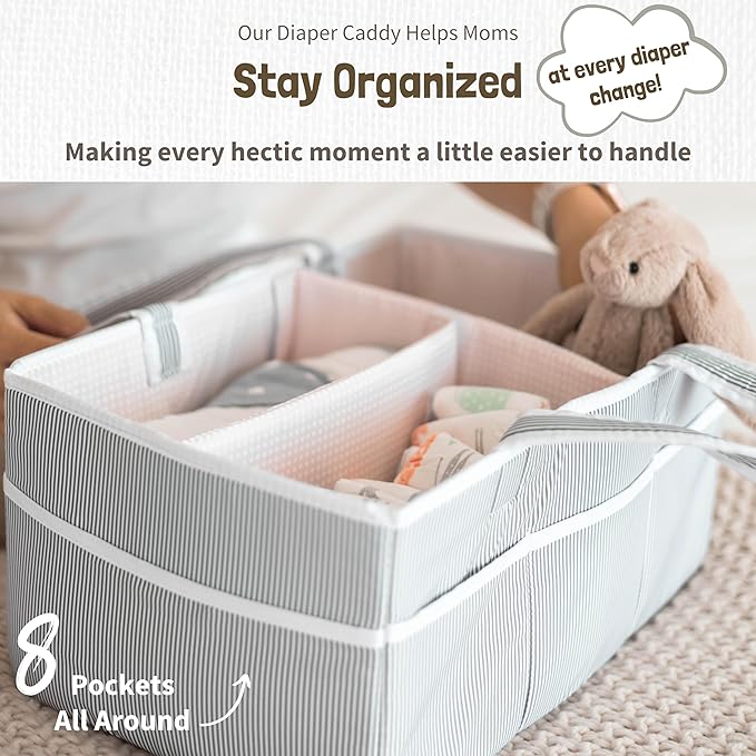 Lily Miles Baby Diaper Caddy Organizer - Girl Nursery Storage Basket Bin - Baby Item - Baby Organizers and Storage - Pink Blush, Large