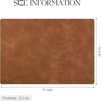 MOSAYT Vinyl Placemats Set of 4-12 X 17 Inch - Faux Leather 100% Waterproof Oil-Proof Wipeable PU Place Mats, Heat Resistant Reversible Table Mats for Kitchen, Dining, Outdoor (Reddish Brown)