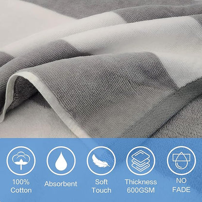 VOOVA & MOVAS Big Kids Poncho Towel with Hood - Teens Hooded Pool Towel Poncho (8-16Years), Large and Absorbent Cotton - Versatile for Beach, Pool, Swim, and Bath, Grey Cabana Stripe