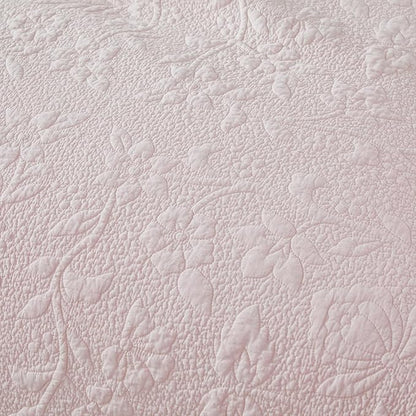 Brandream Queen Size Quilt Set Cotton Light Pink Quilts Shabby Chic Bedding Romantic Ruffle Bedspread Matelasse Coverlet Set 3-Piece