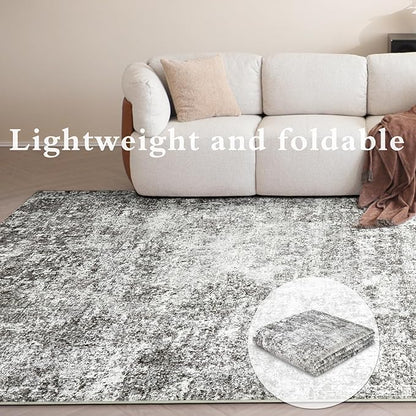 Area Rugs for Living Room: 5x7 Washable Neutral Abstract Rug for Bedroom Large Soft Modern Dining Room Rugs Indoor Floor Low Pile Carpet for Home Office Nursery - Grey