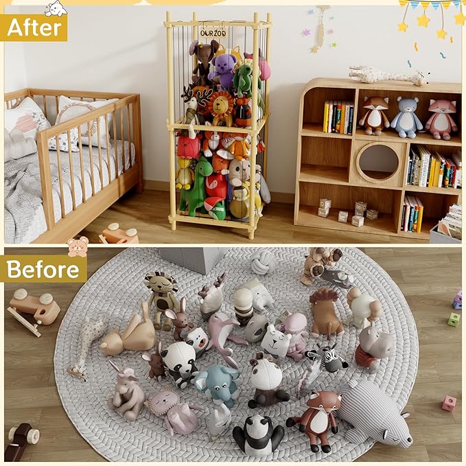 Stuffed Animal Zoo Storage Cage Wooden, 48''(4ft) Wood Extra Large Stuffed Animal Storage Basket, Toy Storage for Big Stuffed Animals, Large Toy Chest for Kids Girls Boys Toy Organizer Holder