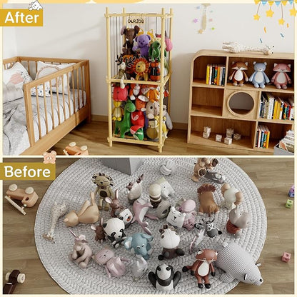Stuffed Animal Zoo Storage Cage Wooden, 48''(4ft) Wood Extra Large Stuffed Animal Storage Basket, Toy Storage for Big Stuffed Animals, Large Toy Chest for Kids Girls Boys Toy Organizer Holder