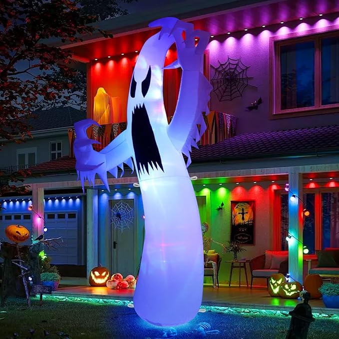 Sizonjoy 12 Ft Giant Halloween Inflatable Ghost, Blow Up Halloween Decorations Outdoor Built-in Changing LED Lights for Outdoor Indoor Yard Garden
