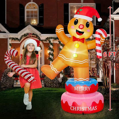 B&D 6FT Christmas Inflatables Outdoor Decorations, Rotating Christmas Inflatable Gingerbread Man Stands on The Turntable Lighted Christmas Blow Up Yard Decorations for Xmas Party Garden Lawn Decor