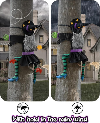 Crashing Witch for Halloween Decorations Outdoor: Hilarious Witch Decor with Adjustable Band for Tree Porch Door