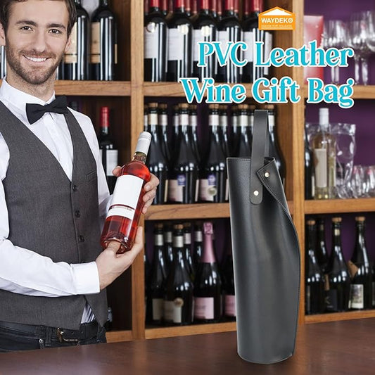 Wine Gift Bag, Reusable PVC Leather Wine Tote Carrier, Double Layered bag, Birthday Bridal Showers Holiday Gifts