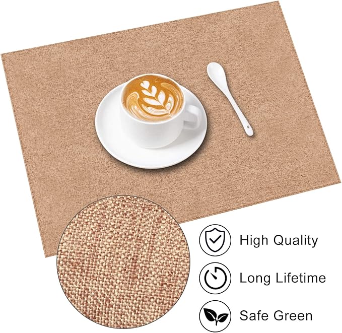 Cloth Placemats Set of 6, Cotton Linen Blend Machine Washable Durable Linen Table Mats, Heat Resistant Placemats Wrinkle Free Place Mats for Dining Table, Easy to Clean (Linen, 6)