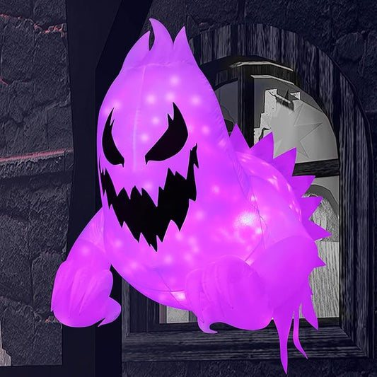 Joiedomi 4.5 FT Halloween Inflatable Scary Ghost Outdoor Decoration, Inflatable Window Breaker Decoration with Rotating Purple LEDs, Blow Up Ghost Halloween Window Decor for Party Garden Yard Decor