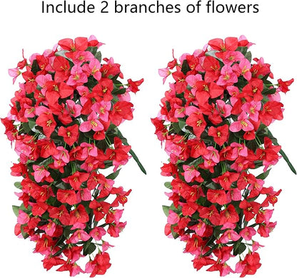 Faux Bougainvillea Artificial Flowers Plants for Outdoor Outside Spring Decoration, 2pcs Fake Silk Long Trailing Vines UV Resistant Realistic for Front Door Porch Planter Urn Patio Balcony Yard, Mix