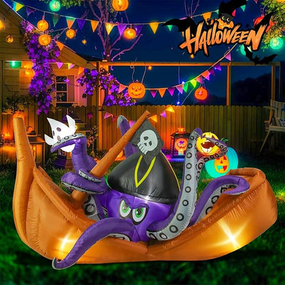 7 FT Long Halloween Inflatable Octopus Corsair Outdoor Decoration, Holiday Decorations Built-in White LED Light Blow Up Halloween Decorations for Yard, Garden, Lawn,Holiday, Party