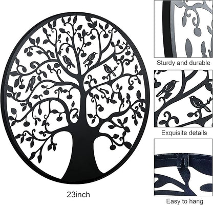 Remenna Metal Wall Art-Tree of Life Wall Decor 23inch Family Tree Metal Wall Hanging Bedroom Living Room Decor Outdoor Decoration (Tree of Life -B)