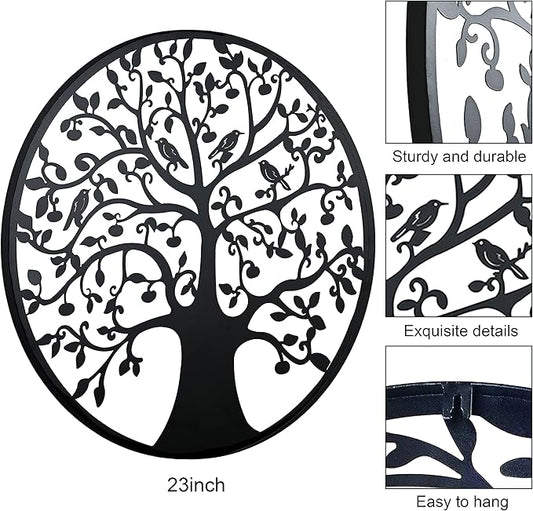 Remenna Metal Wall Art-Tree of Life Wall Decor 23inch Family Tree Metal Wall Hanging Bedroom Living Room Decor Outdoor Decoration (Tree of Life -B)
