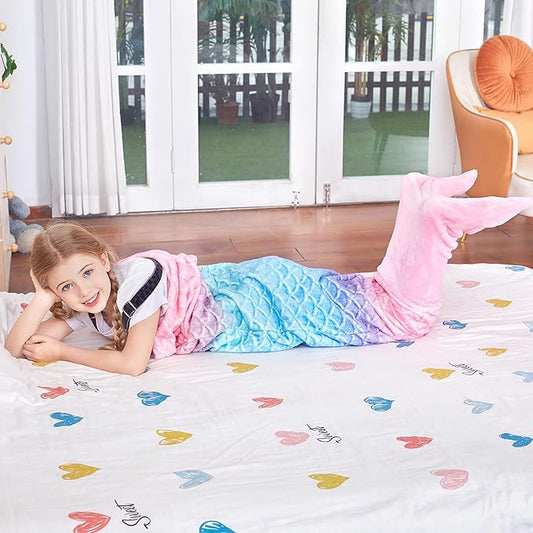 Catalonia Kids Mermaid Tail Blanket, Super Soft Plush Flannel Sleeping Snuggle Blanket for Girls, Rainbow Ombre, Birthday Gift for Daughter