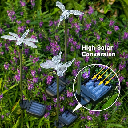 Solar Pathway Lights - 3 Pack Solar Stake Lights Outdoor, Color Changing Solar Powered Halloween Decorative Landscape Lighting Hummingbird Butterfly Dragonfly for Patio Yard Pathway Lawn Walkway