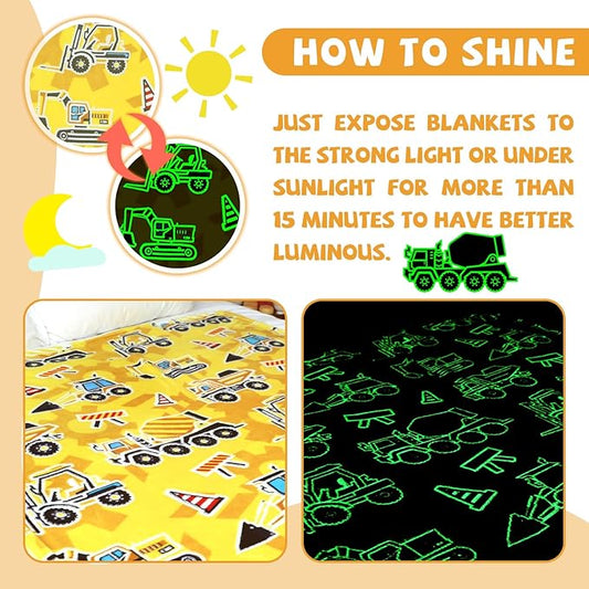 Boys Blanket Glow in The Dark Truck Blanket for Kids Toddler Construction Excavator Gifts Toys Cute Kids Tractor Blanket Kids Gifts