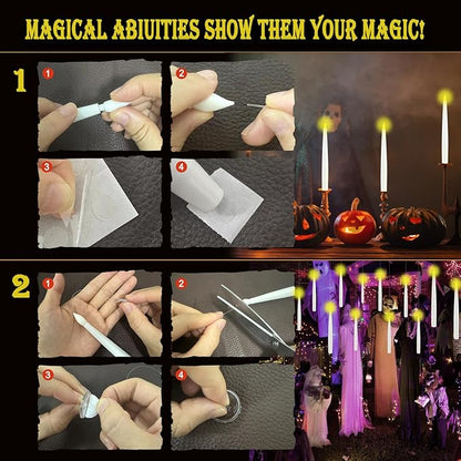 Floating Candles with Wand, 24PCS Hanging Candles with Remote Wand, Warmwhite Flickering Flameless Magic Floating Candle Lights for Halloween Christmas Decorations