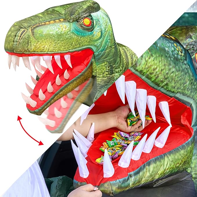 Joiedomi Animated Halloween Inflatable Outdoor Decorations, Trunk or Treat Car Decorations, Blow Ups Animated Dinosaur with LEDs for Halloween Yard Decoration